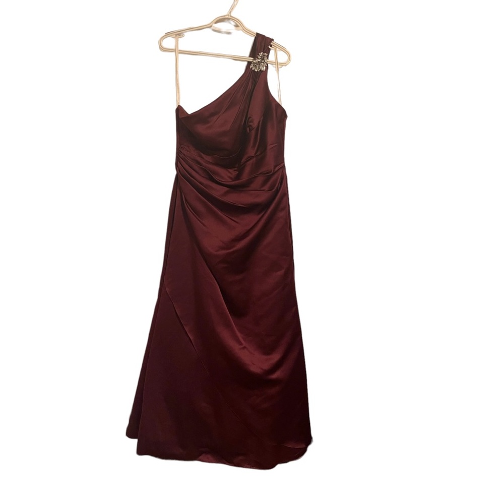 David’s Bridal Plus Size Floor Length One Shoulder Dress In Color Wine NWT